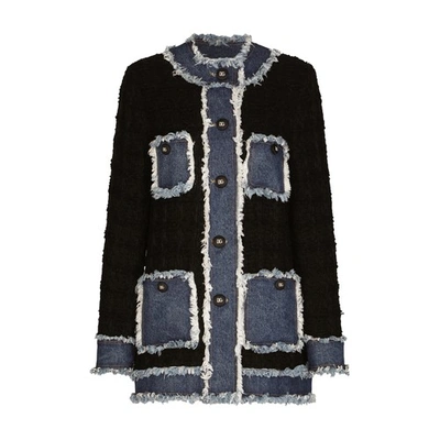 Dolce & Gabbana Denim-panelled Frayed-trim Jacket In Combined_colour