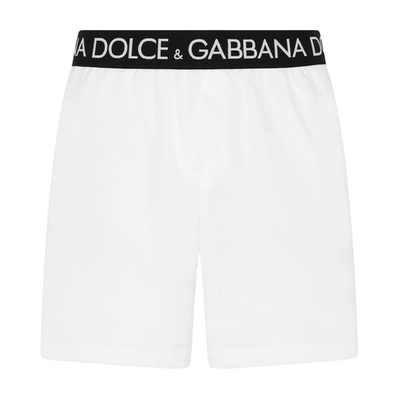 Dolce & Gabbana Mid-length Swim Trunks With Branded Stretch Waistband In Optical_white