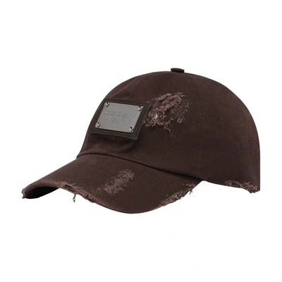 Dolce & Gabbana Cotton Baseball Cap With Logo Tag In Brown