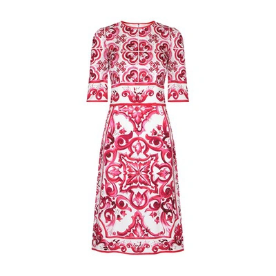 Dolce & Gabbana Majolica-print Charmeuse Midi Dress In Tris_maioliche_fuxia