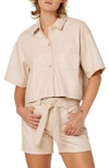 Hudson Oversized Cropped Button Down Shirt In Shell