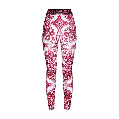 Dolce & Gabbana Girls Pink Cotton Majolica Leggings In White