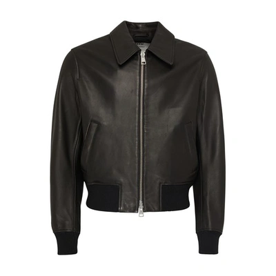 Ami Alexandre Mattiussi Zipped Leather Jacket Black Unisex