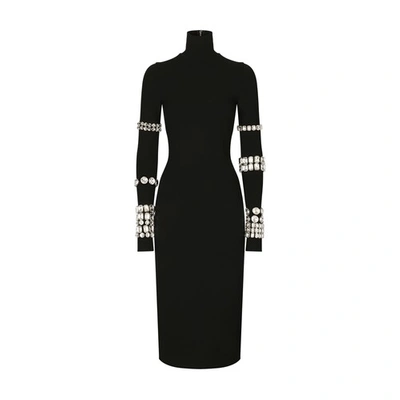 Dolce & Gabbana Calf-length Dress In Jersey Milano Rib With Rhinestones In Multicolor