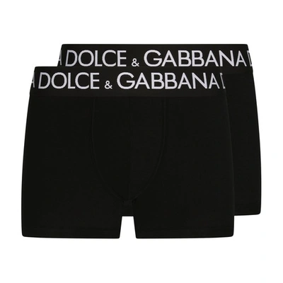 Dolce & Gabbana Two-pack Cotton Jersey Boxers In Black