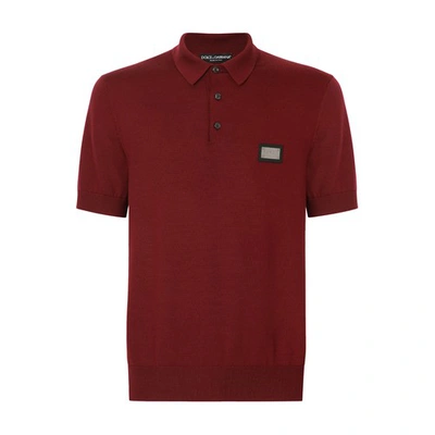 Dolce & Gabbana Wool Polo-shirt With Branded Tag In Wine