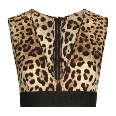 Dolce & Gabbana Leopard-print Charmeuse Top In Beige