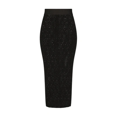 Dolce & Gabbana Tulle Calf-length Skirt With All-over Dg Logo In Black
