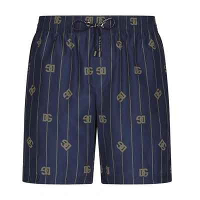 Dolce & Gabbana Monogram-print Drawstring Swim Shorts In Blue