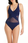 Bleu By Rod Beattie Don't Mesh With Me Mio One-piece Swimsuit In Ultra Navy