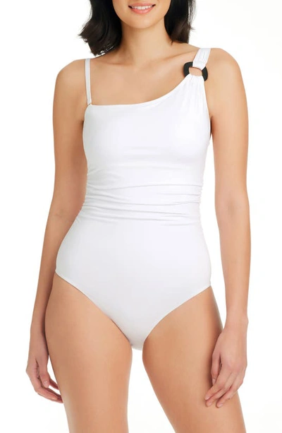 Bleu By Rod Beattie Graphic Measures One-shoulder One-piece Swimsuit In White