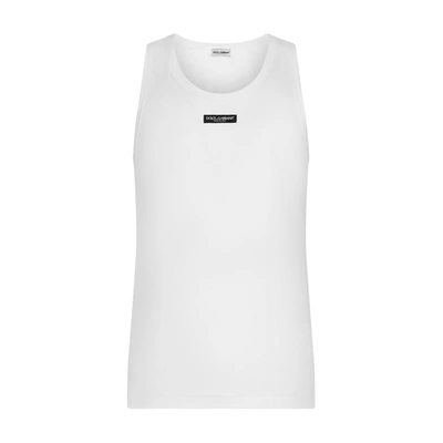 Dolce & Gabbana Two-way Stretch Cotton Tank Top With Logo Label In White