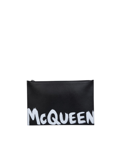 Alexander Mcqueen Logo Print Black Clutch Bag