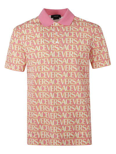 Versace Logo-print Short-sleeve Polo Shirt In Pink Ivory