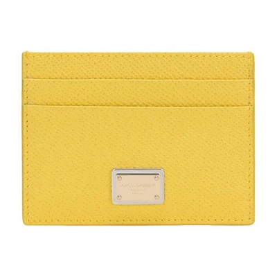 Dolce & Gabbana Dauphine Calfskin Card Holder With Branded Tag In Yellow