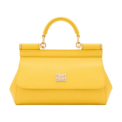 Dolce & Gabbana Sicily Small Leather Handbag In Yellow