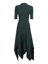 Stella Mccartney Asymmetric Ribbed-knit Short Sleeved Dress In Green