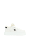 Prada Leather Shearling Lug-sole Sneakers In Bianco