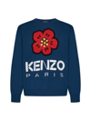 Kenzo Logo And Flower Wool Sweater In Duck Blue