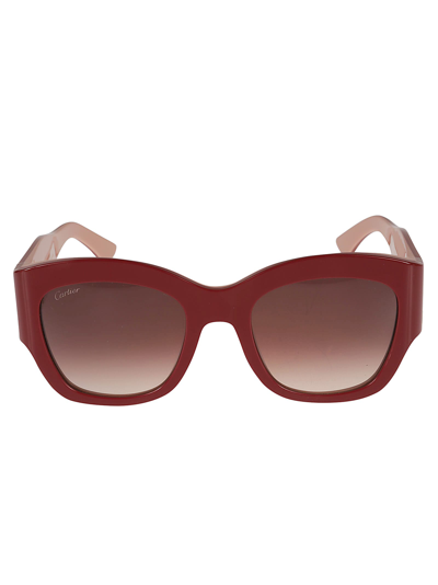 Cartier Curved Square Sunglasses In Burgundy Red