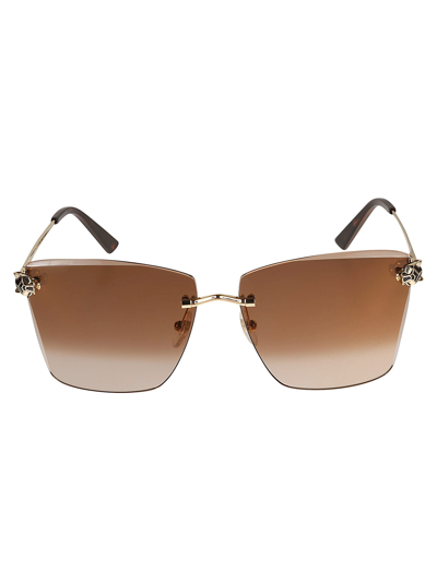 Cartier Butterfly Square Sunglasses In Gold/brown