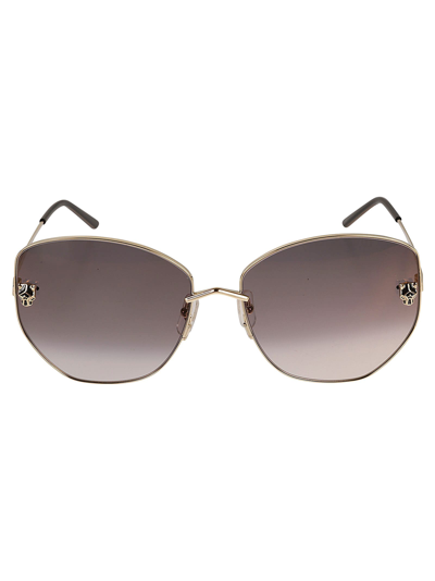 Cartier Rectangular Curved Sunglasses In Gold/grey