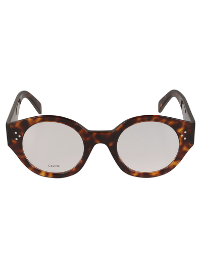 Celine Flame Effect Round Lens Glasses In Dark Havana