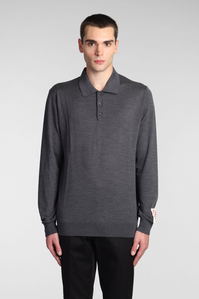 Golden Goose Logo-patch Wool Polo Shirt In Anthracite