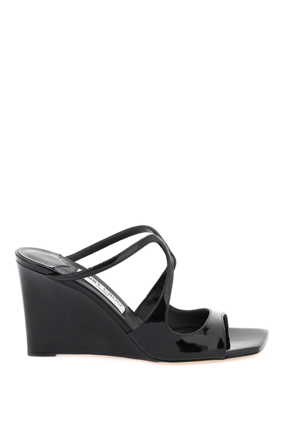Jimmy Choo Anise Patent Leather Wedge Sandals In Black