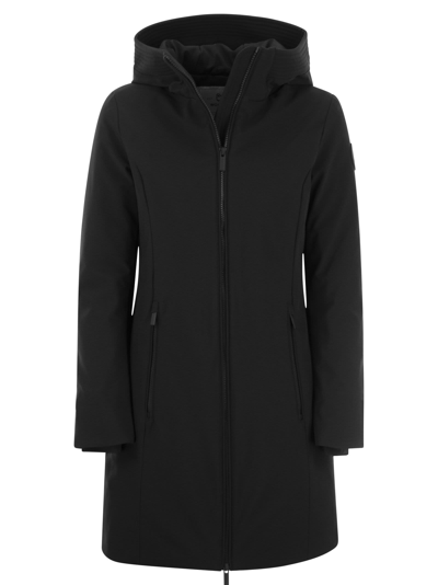 Woolrich Firth Hooded Softshell Down Parka In Black