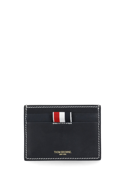 Thom Browne Leather Cards Holder In Black