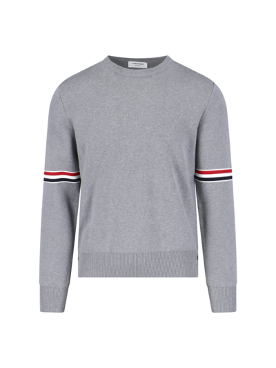Thom Browne Tricolor Detail Sweater In Gray