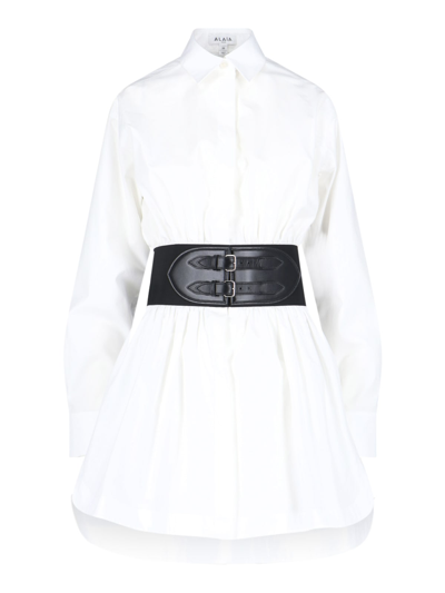 Alaïa Belt Detail Dress In White