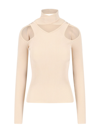 Coperni Solid Color Ribbed Sweater With Cut-out Details In Beige