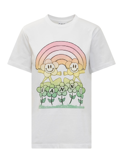 Ganni Short Sleeve Relaxed Rainbow T-shirt In White