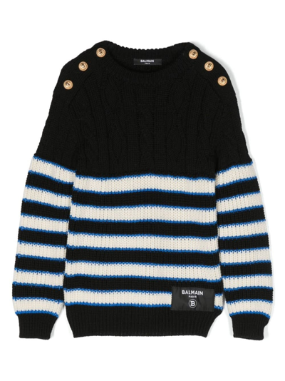 Balmain Kids' Striped Wool Sweater In Black