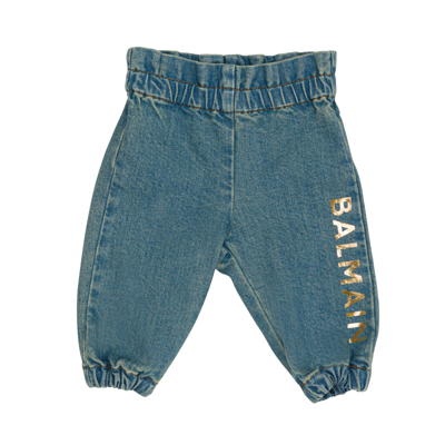 Balmain Kids' Jeans Con Logo In Light Blue