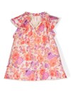Zimmermann Girl's Raie Floral-print Flounce Dress In Red