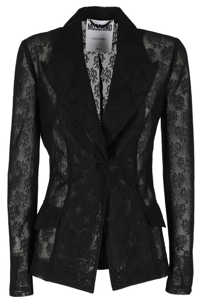 Moschino Floral-lace Fitted Blazer In Black
