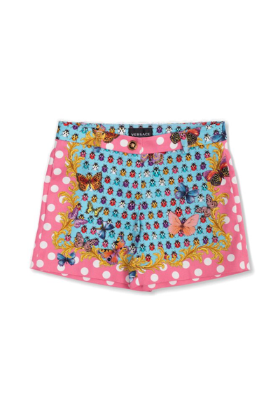 Versace Butterflies Kids Gabardine Shorts In Multicolor