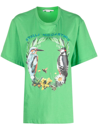 Stella Mccartney Graphic-print Logo-embroidered T-shirt In Green