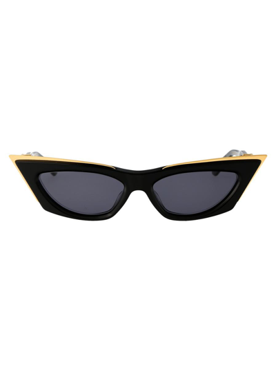 Valentino Garavani V-goldcut Cat-eye Sunglasses In 113a Black - Yellow Gold W/ Dark Grey - Ar