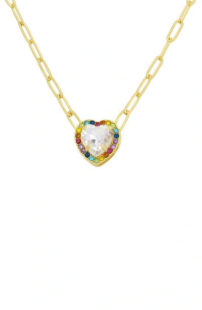Kurt Geiger Rainbow Crystal Heart Pendant Necklace In Gold Tone, 16-18 In Multi/gold