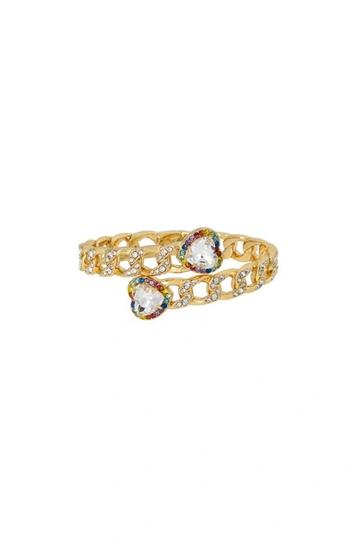 Kurt Geiger Rainbow Crystal Heart Frozen Chain Bypass Bangle Bracelet In Gold Tone In Multi/gold