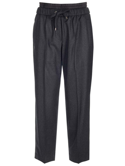 Brunello Cucinelli Pleated Drawstring Trousers In Anthracite