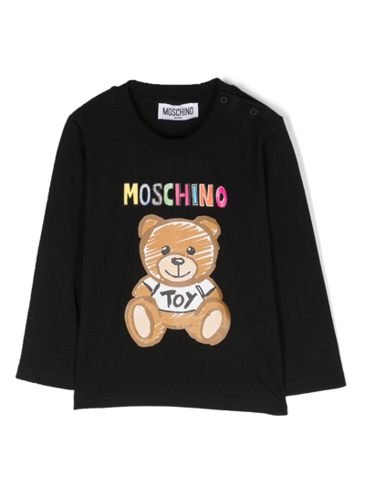 Moschino Babies' Leo Teddy-print Cotton Sweatshirt In Black