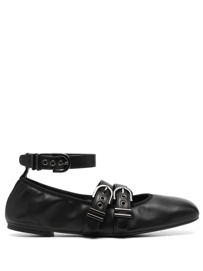Stuart Weitzman Maverick Leather Ballerina Shoes In Black