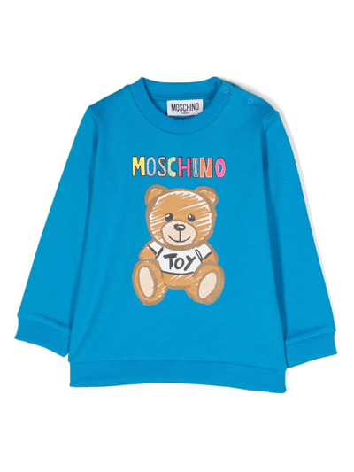 Moschino Babies' Leo Teddy-print Cotton Sweatshirt In Blue