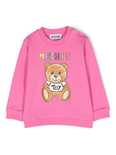 Moschino Babies' Leo Teddy-print Jersey-fleece Sweatshirt In Pink