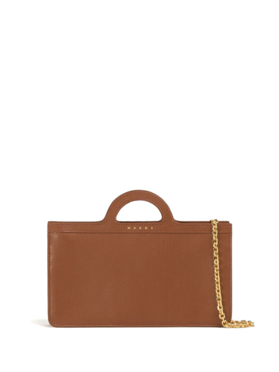 Marni Tropicalia Debossed-logo Leather Bag In Brown